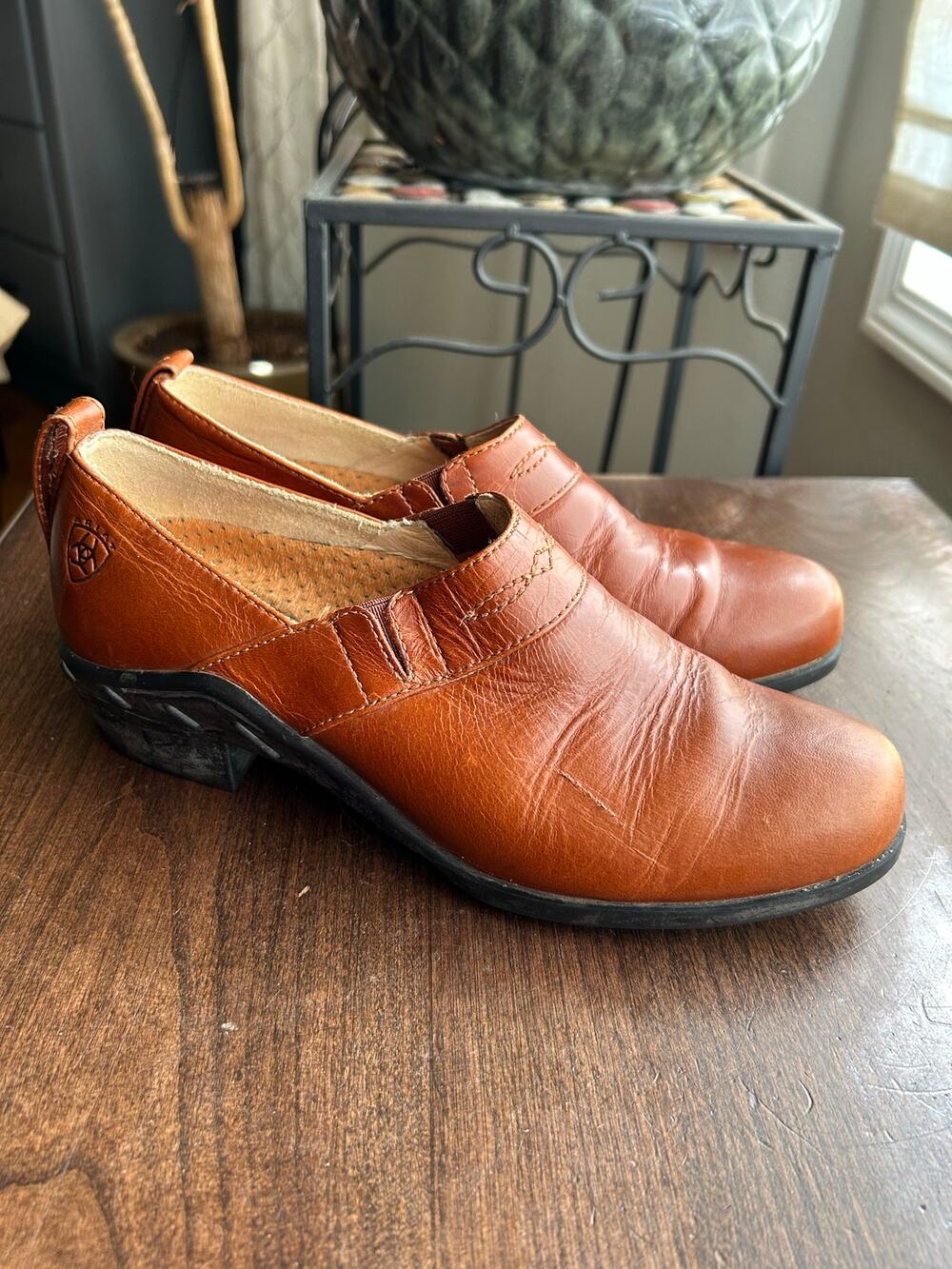 Women’s Ariat Paddock Brown Leather Comfort Clog Western Ankle Boots 6 B